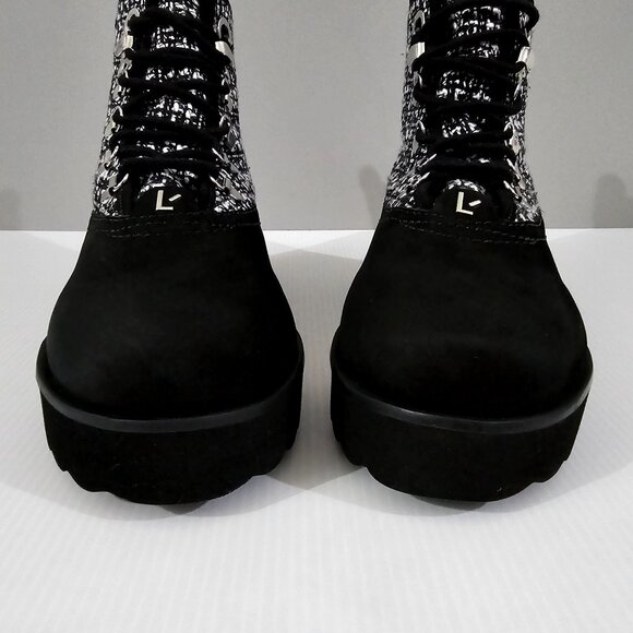 Larroude Vail Hiking Boot Water Resistant Shoe Black Grey Tweed Nubuck 7.5 - Picture 4 of 13